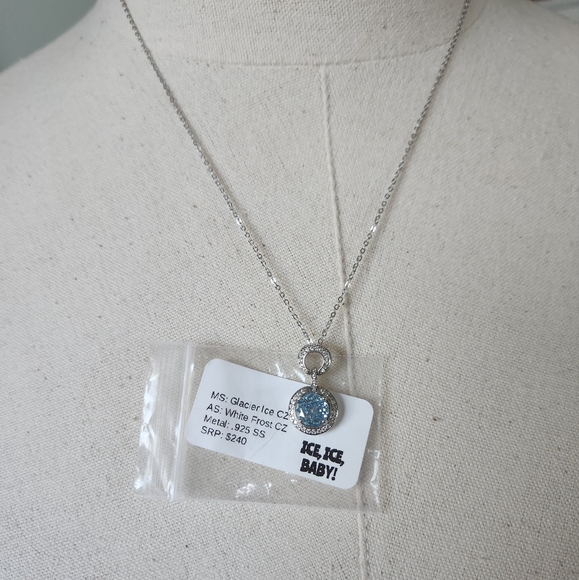 NWT Ryze Glacier Blue Ice Cubic Zirconia .925 Sterling Silver 18" Necklace - Picture 9 of 10